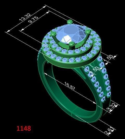 Custom engagement halo ring with diamonds 3D print model_2