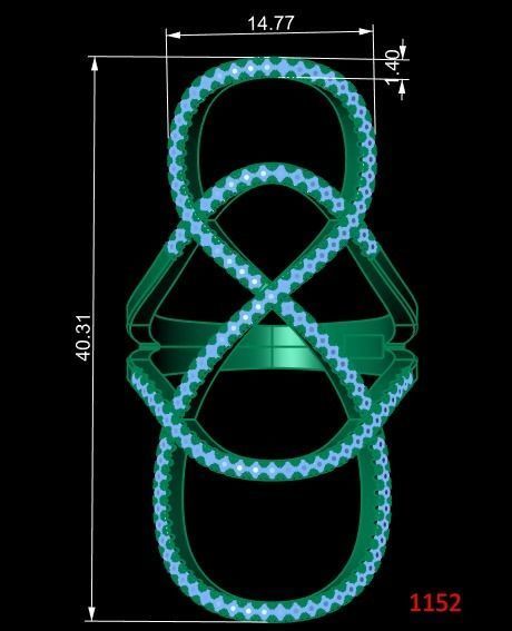 Custom golden patterned ring with brilliants 2 versions 3D print model_4