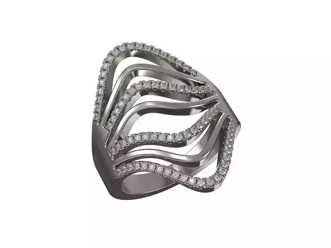 Golden waves ring with diamonds