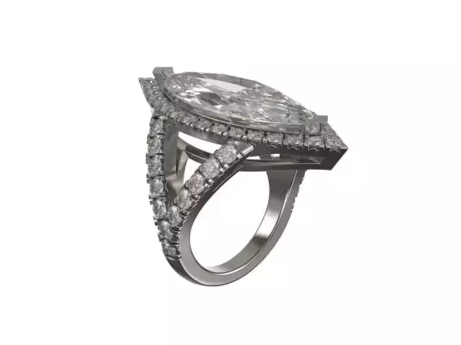 Engagement golden ring with marquise diamond 3D print model