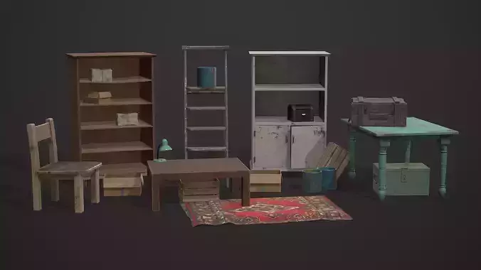 Interior props Low-poly 3D model