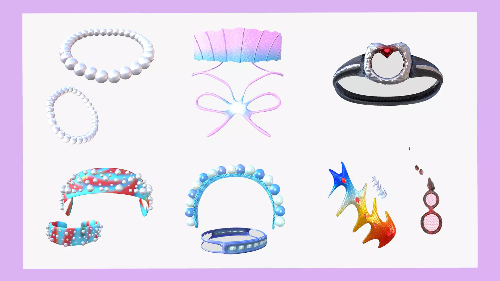 Jewelry collection headband with pearls Low-poly 3D model_0