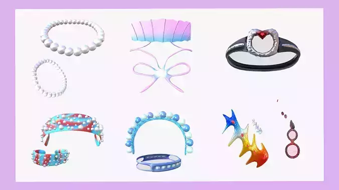 Jewelry collection headband with pearls Low-poly 3D model