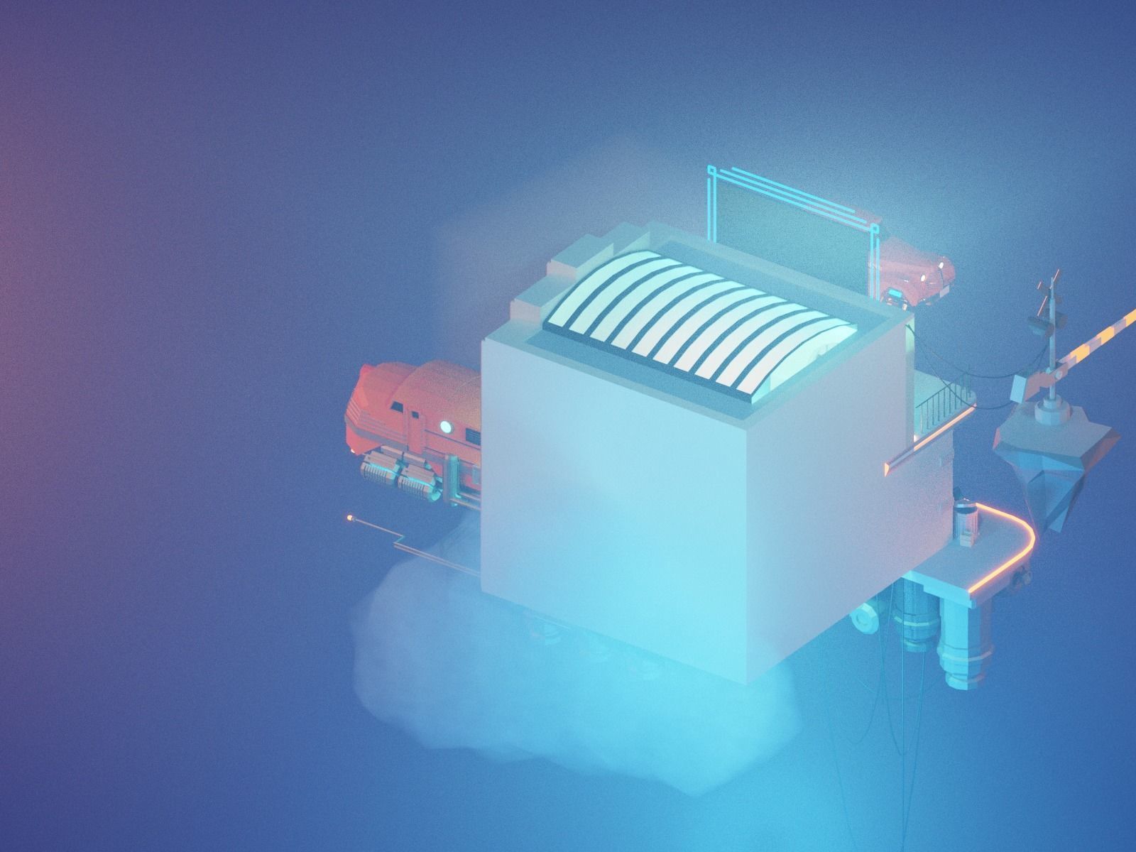 Cartoon Cloud Train Station scene  3D model_18