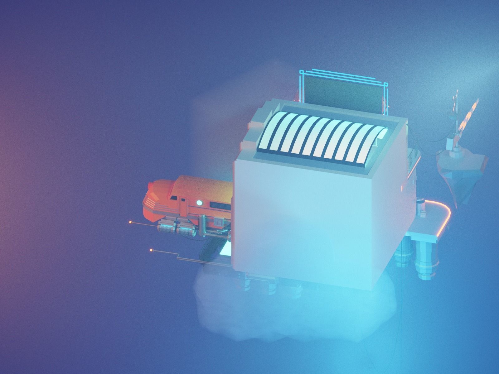 Cartoon Cloud Train Station scene  3D model_19