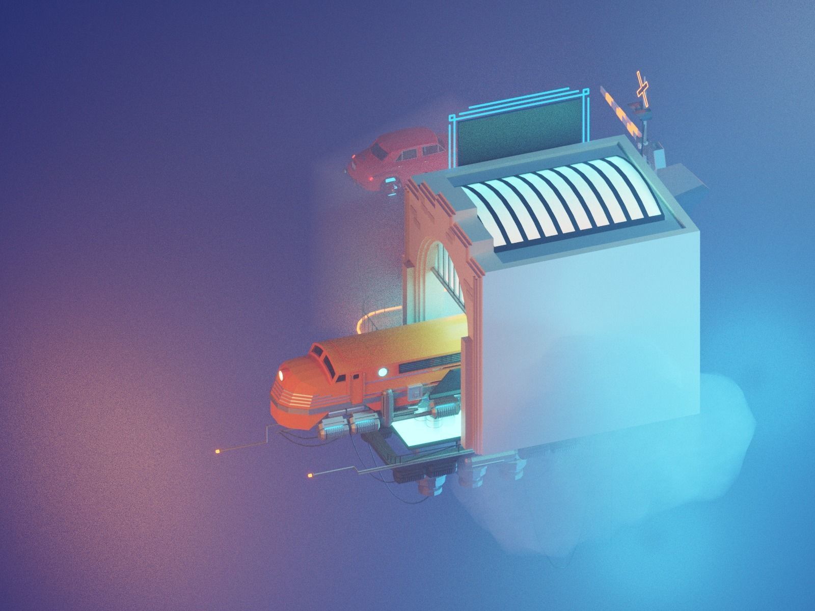 Cartoon Cloud Train Station scene  3D model_21