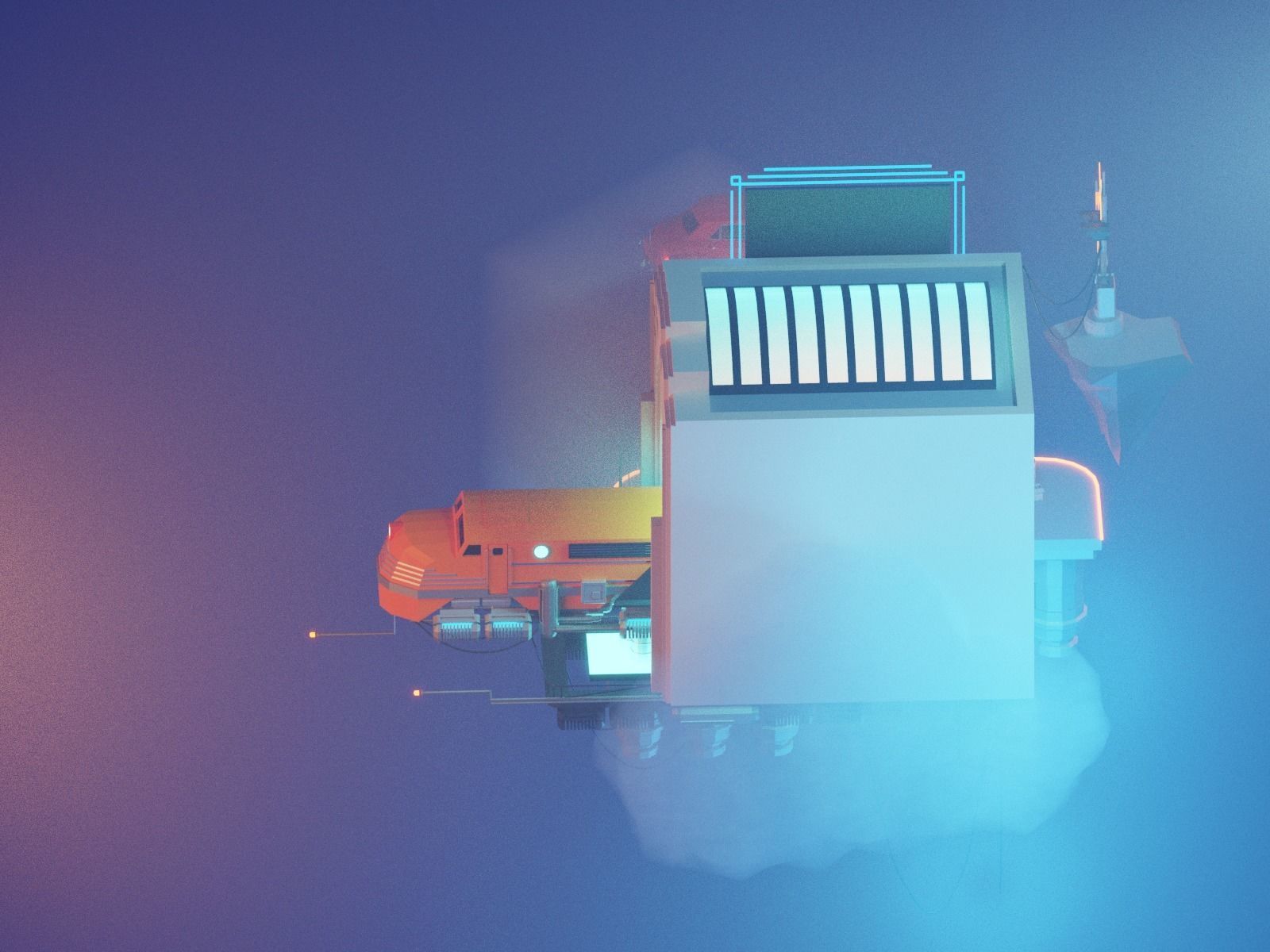 Cartoon Cloud Train Station scene  3D model_20