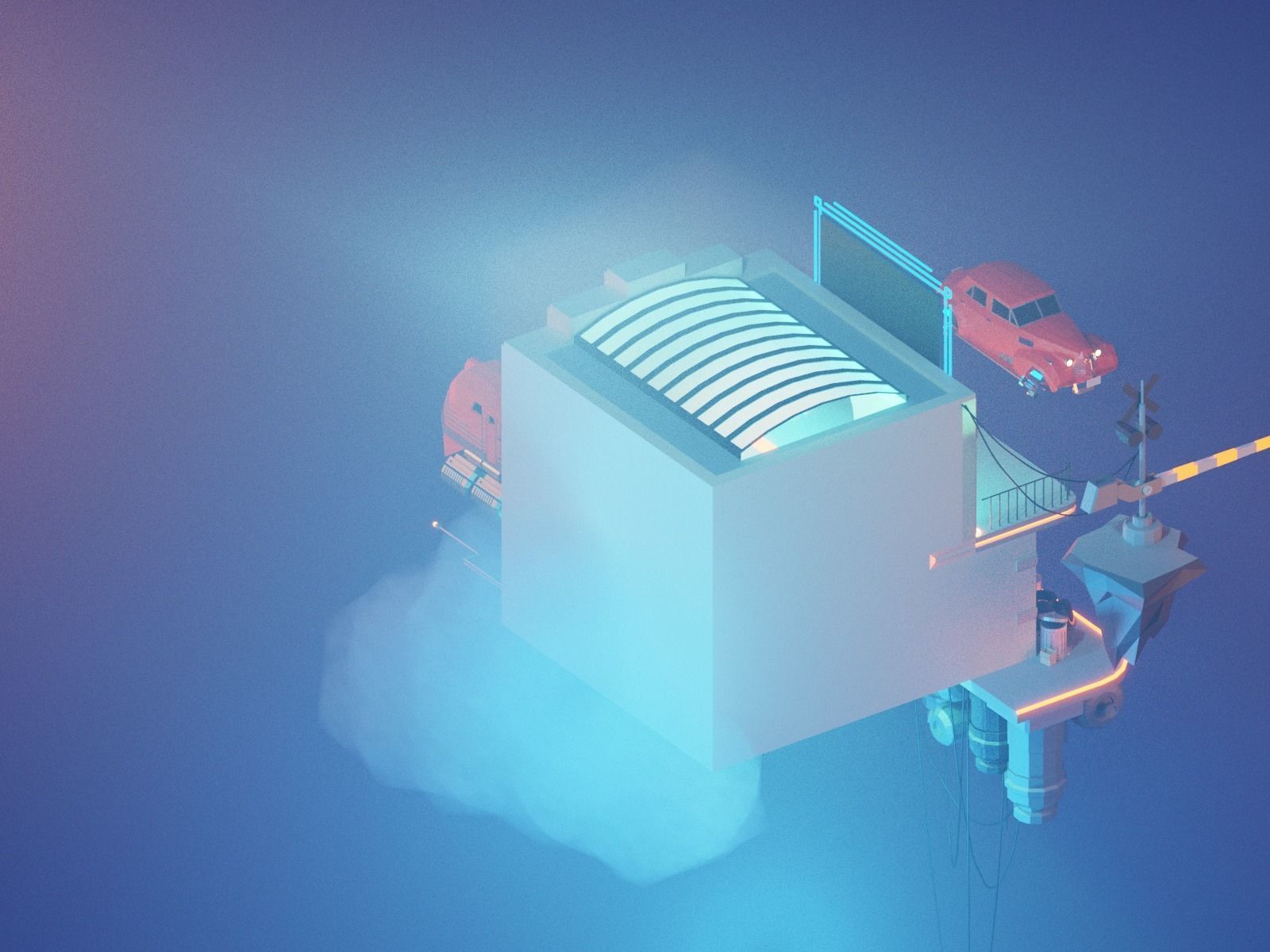 Cartoon Cloud Train Station scene  3D model_17