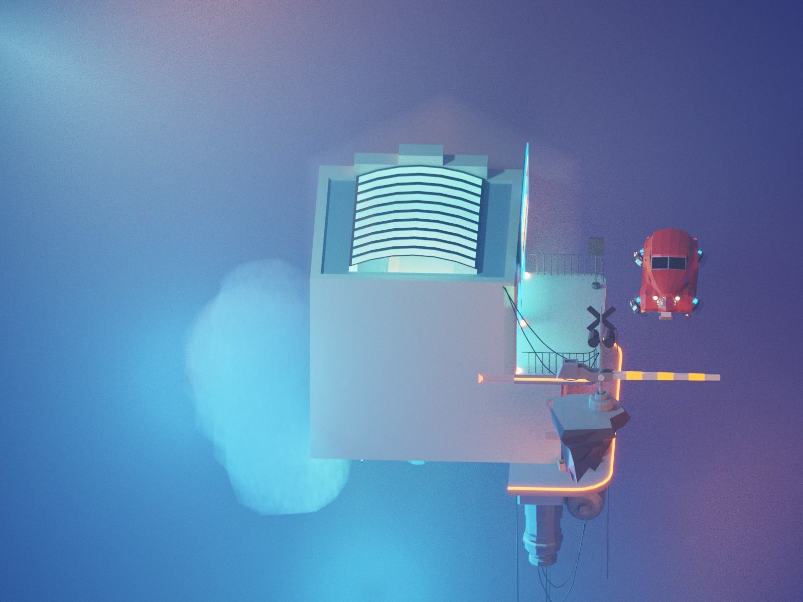 Cartoon Cloud Train Station scene  3D model_15