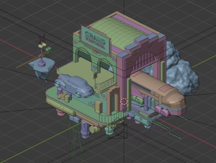 Cartoon Cloud Train Station scene  3D model_28