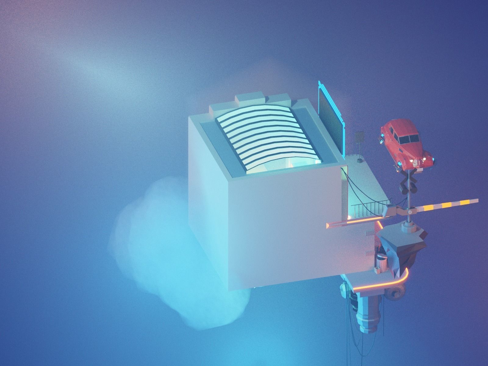 Cartoon Cloud Train Station scene  3D model_16