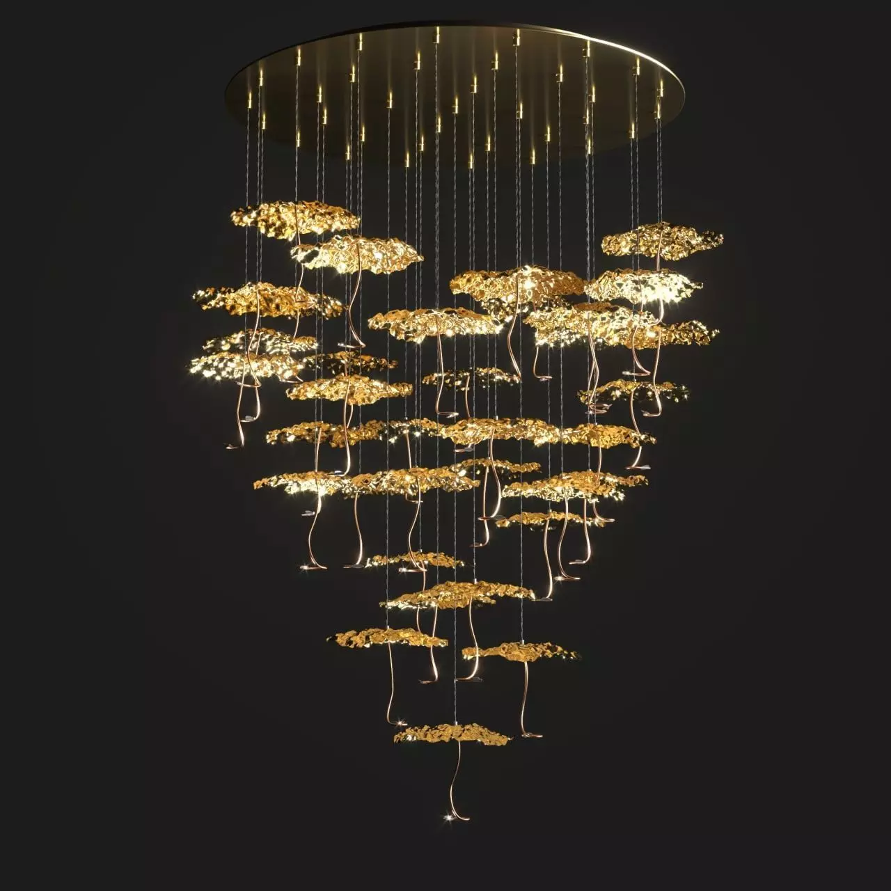chandelier with gold leaves hanging from it 3D model_0