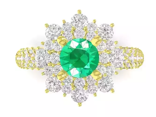 Elegant Emerald Flower Halo Ring for Women 3354 3D print model