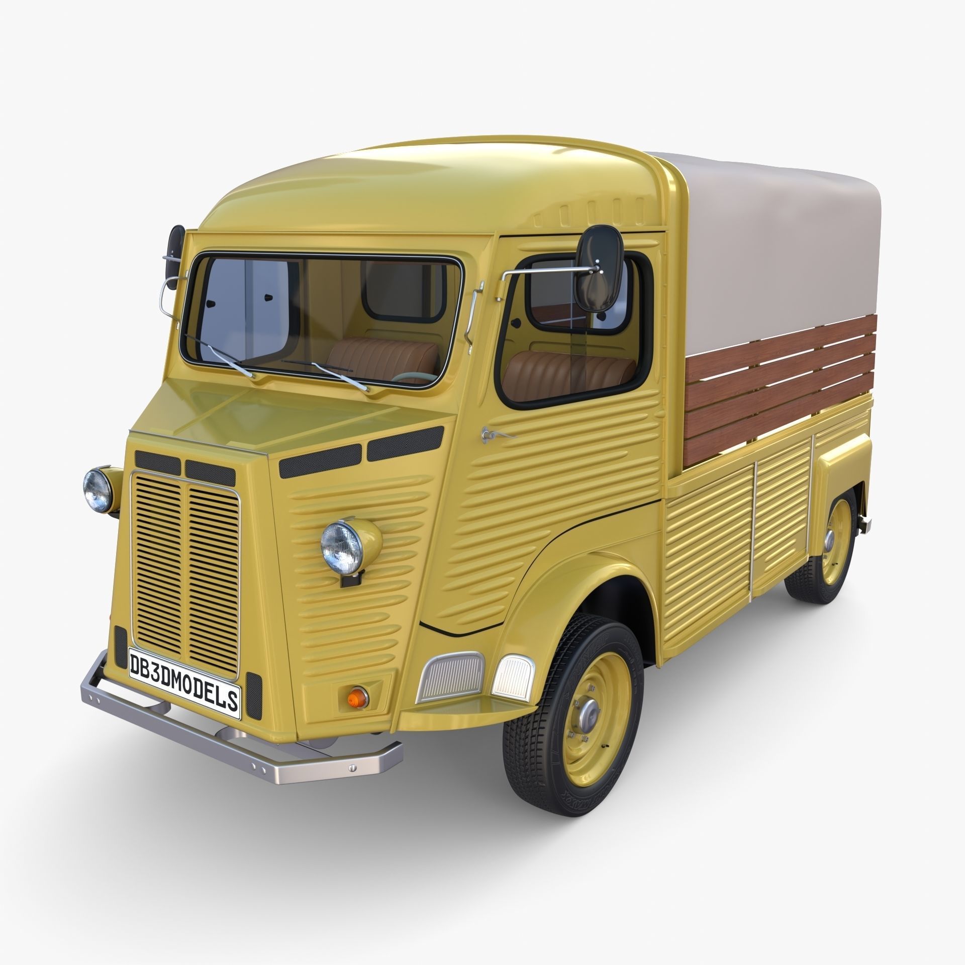 Generic 40s Van Pick Up with interior v1 3D model_10