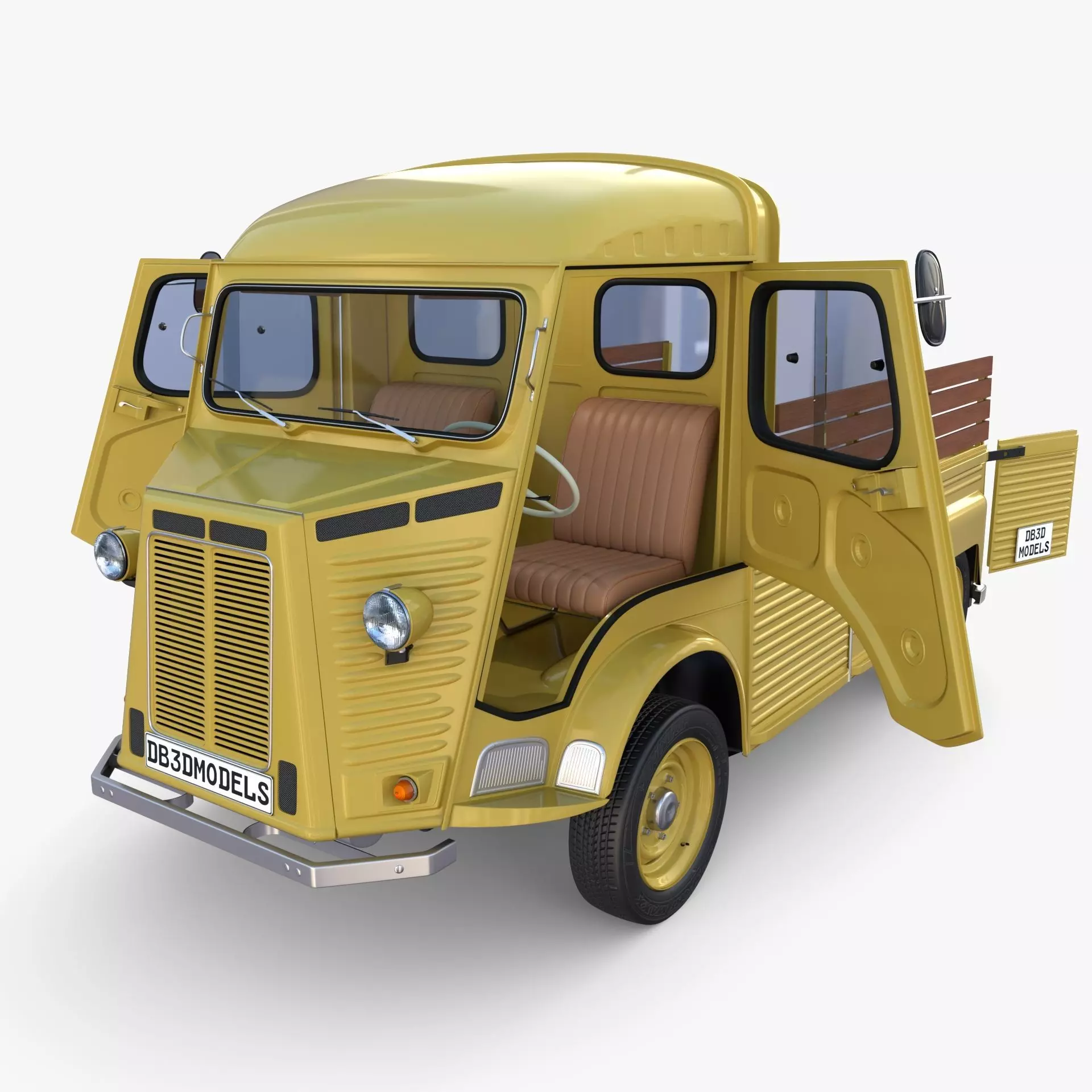 Generic 40s Van Pick Up with interior v2 3D model_0