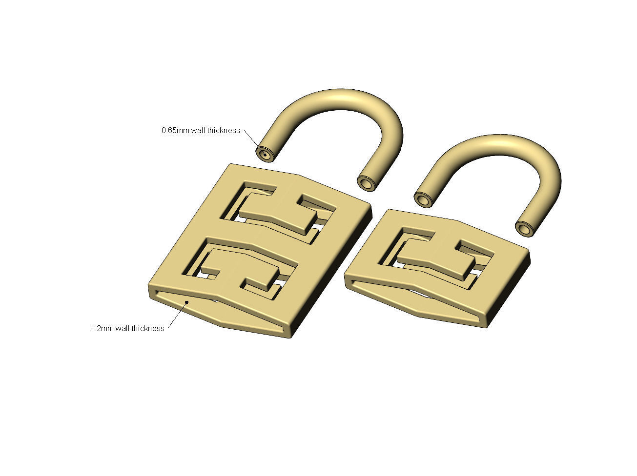 Greek key pattern padlock pendant charm 3D print model_8
