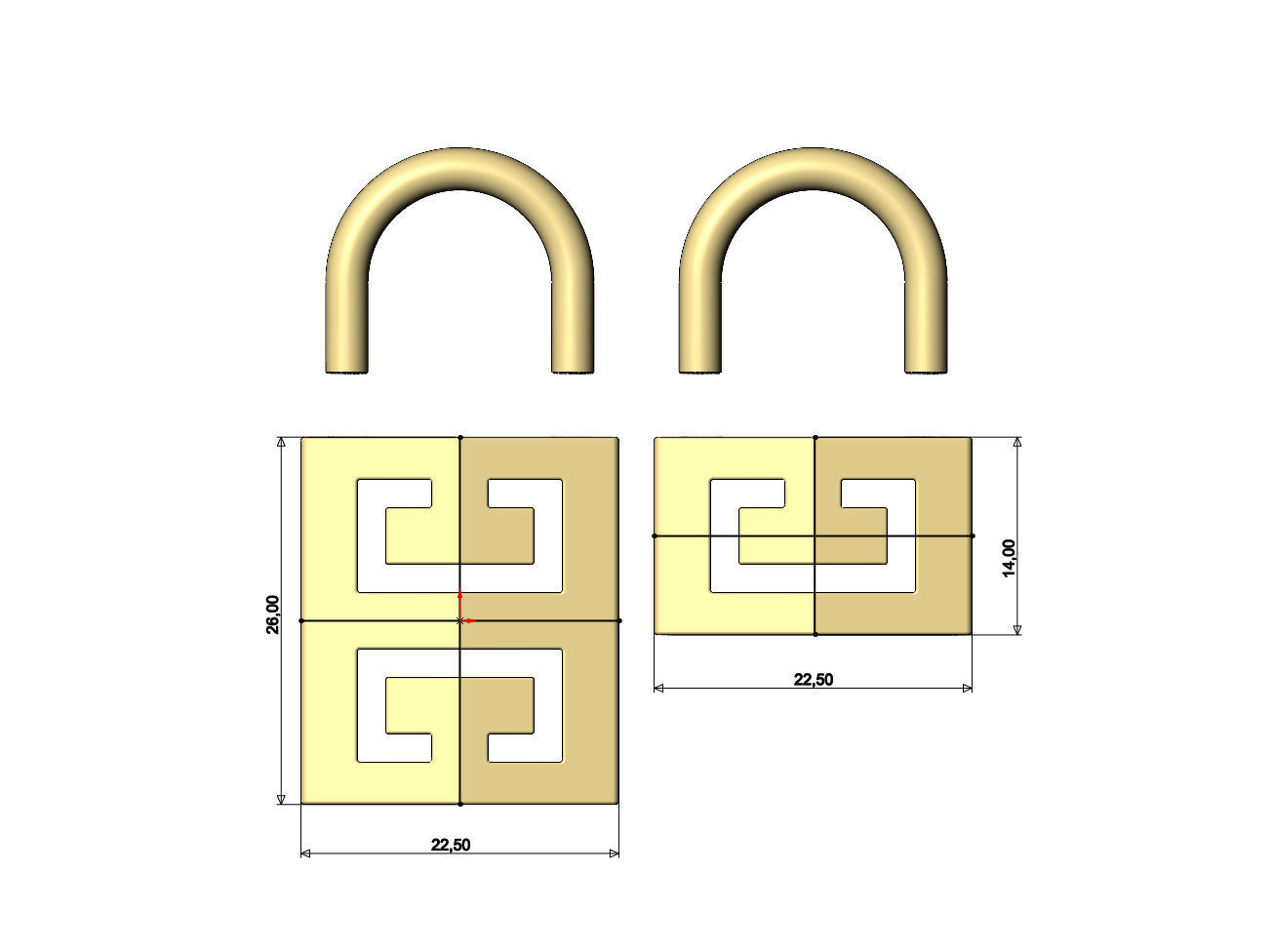 Greek key pattern padlock pendant charm 3D print model_6