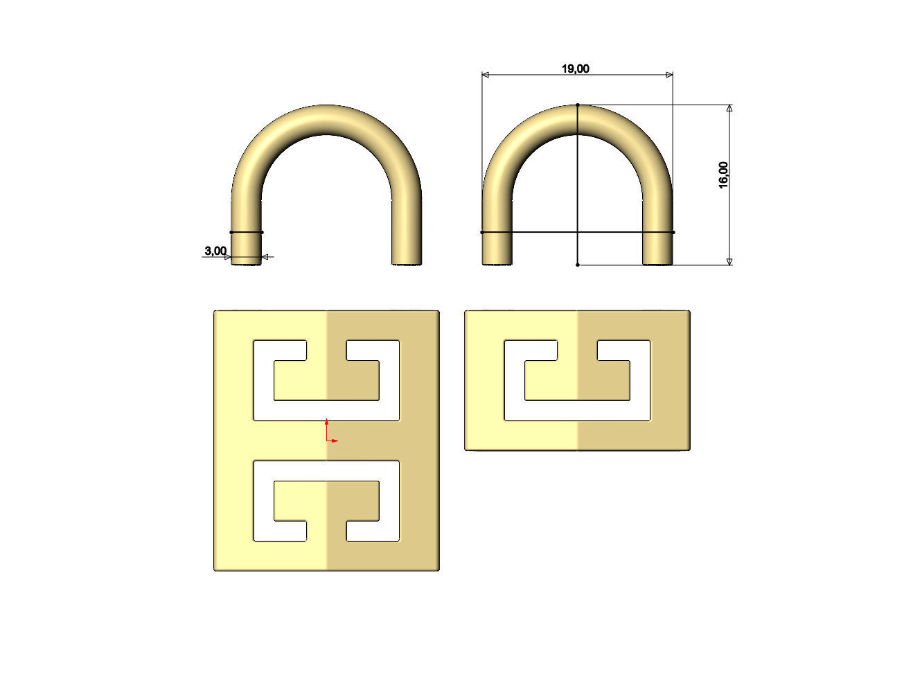 Greek key pattern padlock pendant charm 3D print model_7