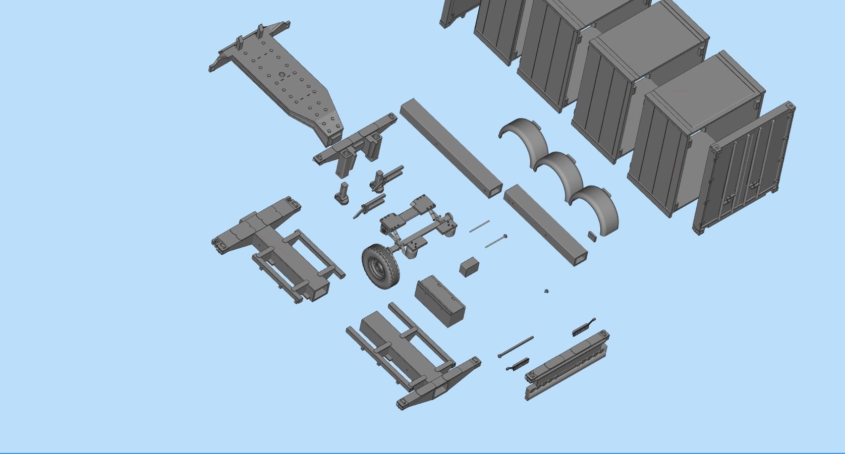 Container Trailer scale Semi trailer frame shipping container 3D print model_8