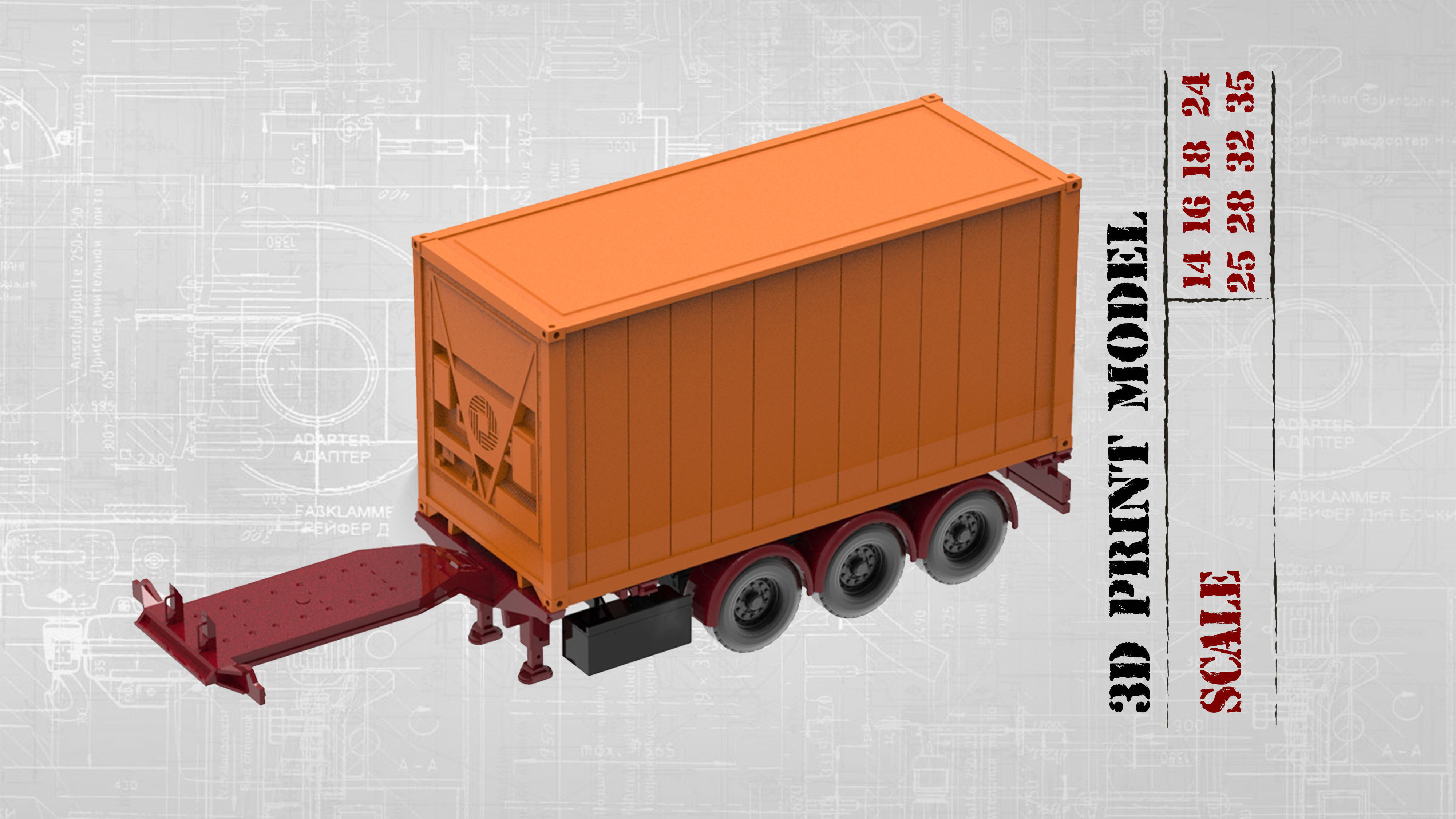 Container Trailer scale Semi trailer frame shipping container 3D print model_23