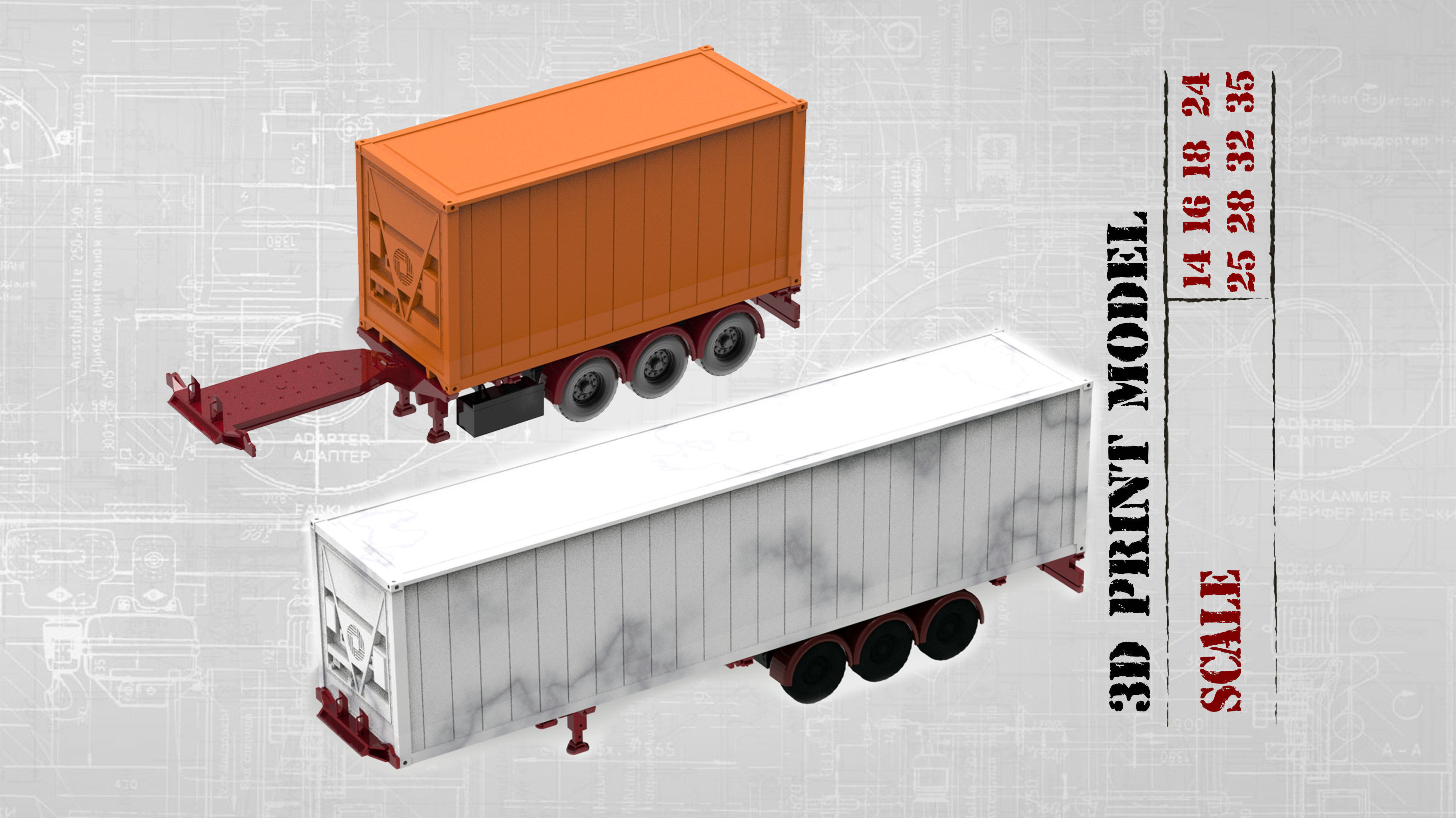 Container Trailer scale Semi trailer frame shipping container 3D print model_2