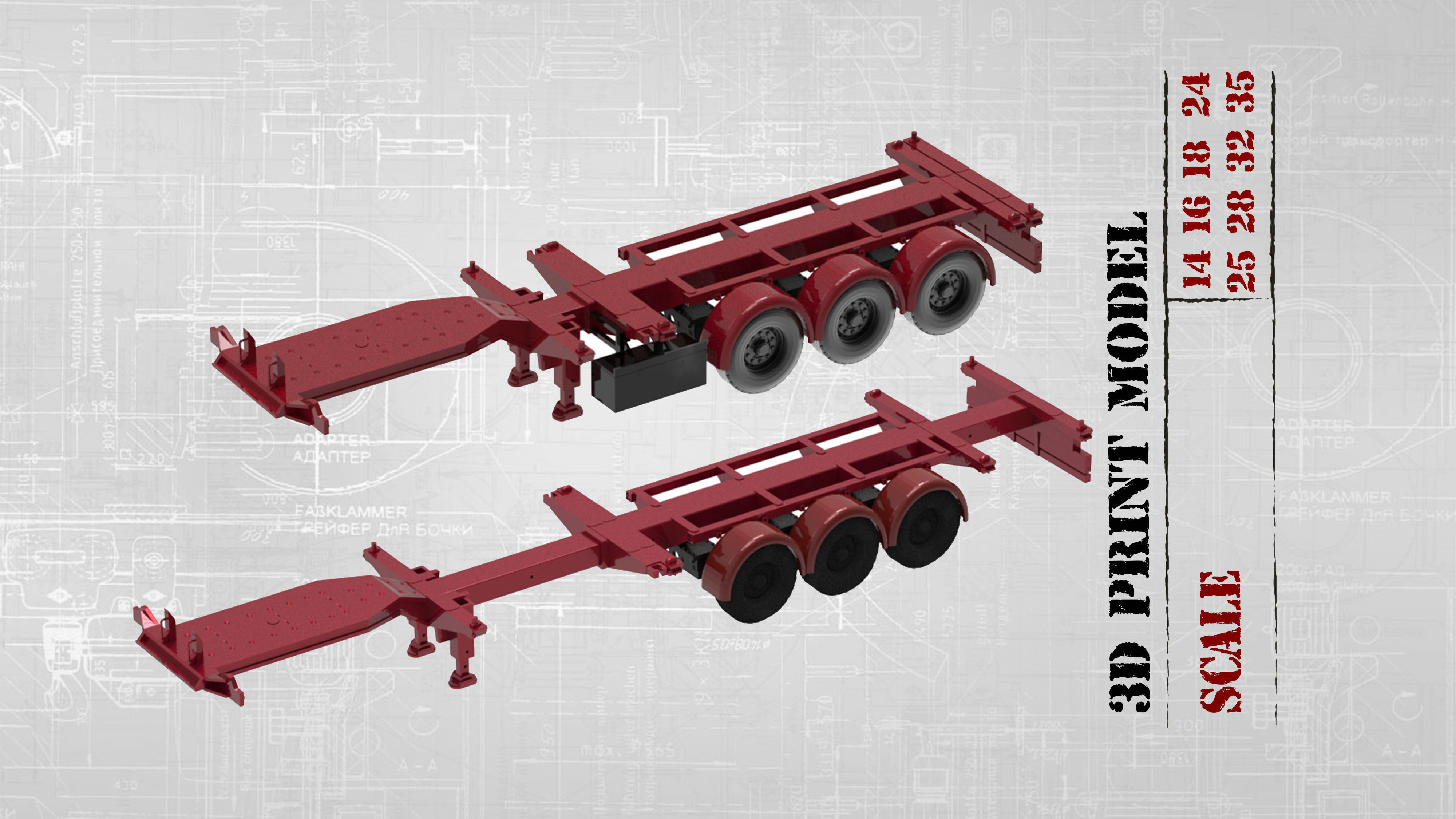 Container Trailer scale Semi trailer frame shipping container 3D print model_10
