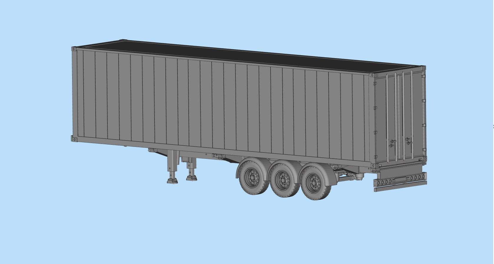 Container Trailer scale Semi trailer frame shipping container 3D print model_3