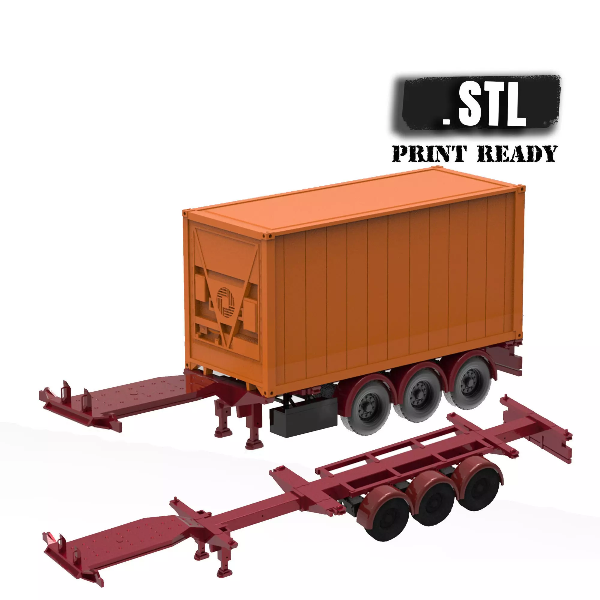 Container Trailer scale Semi trailer frame shipping container 3D print model_0