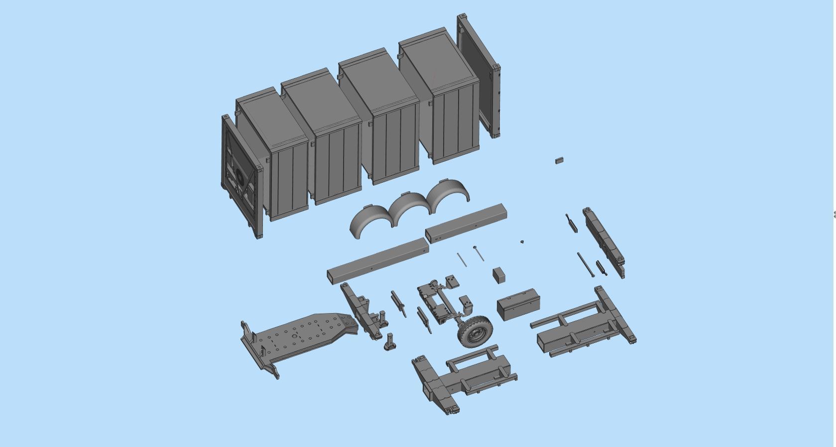 Container Trailer scale Semi trailer frame shipping container 3D print model_7