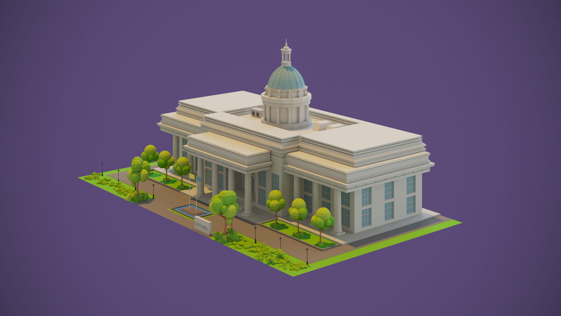Town Hall Low-poly 3D model_2