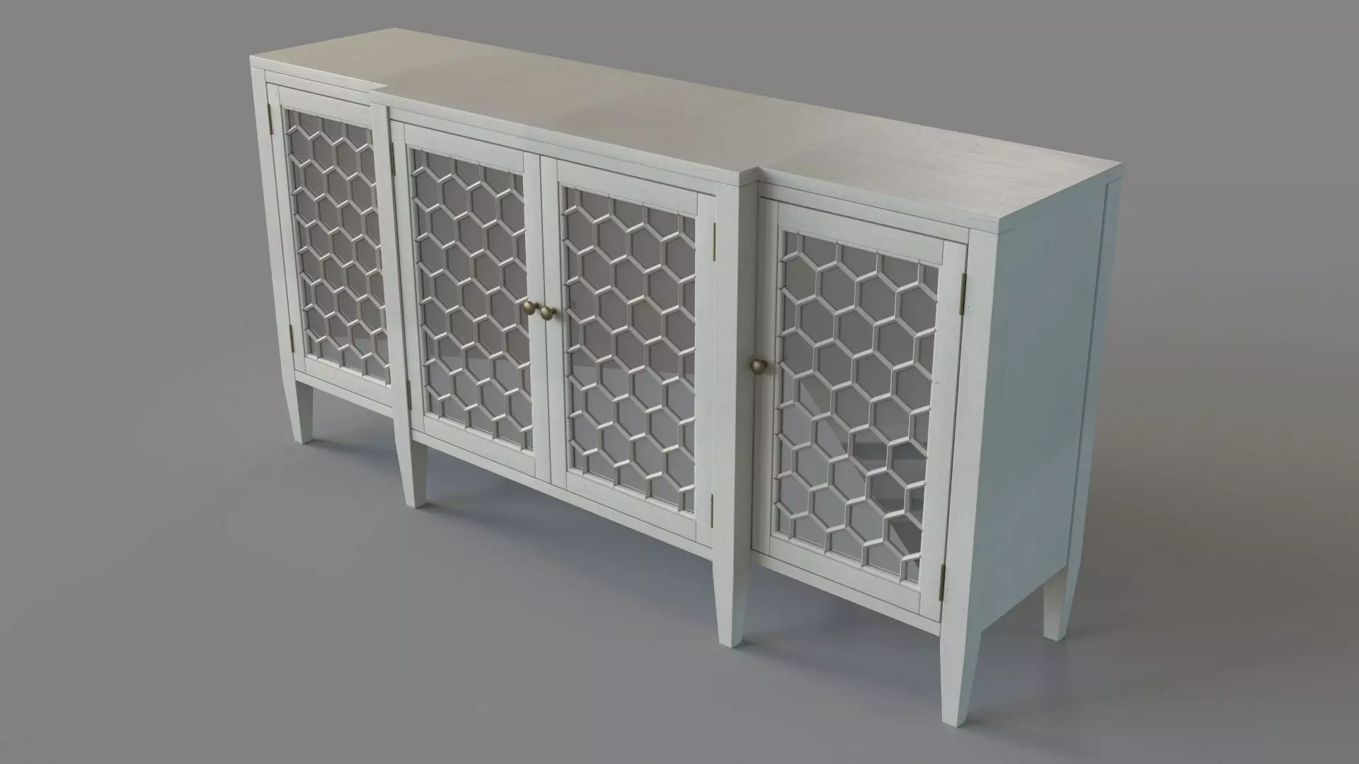 Four Door Storage Sideboard With Honeycomb Pattern White 3D model_0