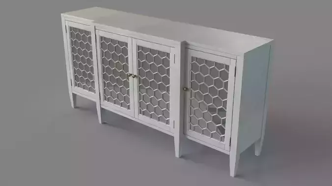 Four Door Storage Sideboard With Honeycomb Pattern White