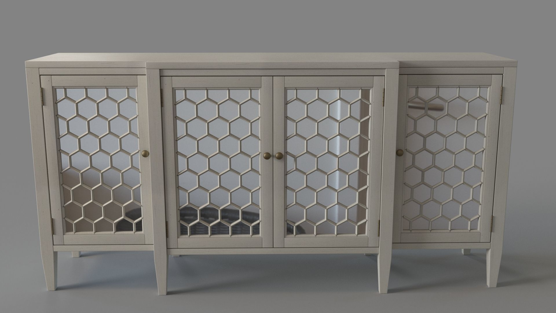 Four Door Storage Sideboard With Honeycomb Pattern White 3D model_1