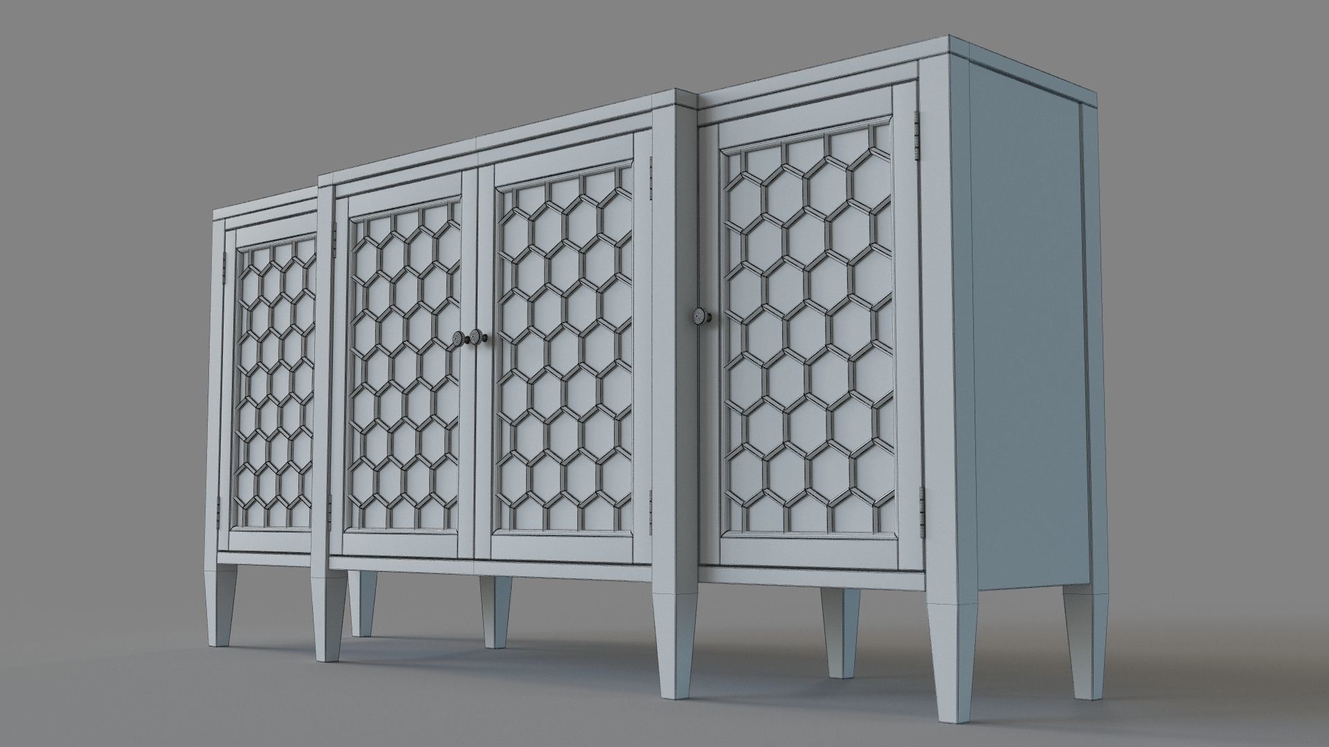 Four Door Storage Sideboard With Honeycomb Pattern White 3D model_5