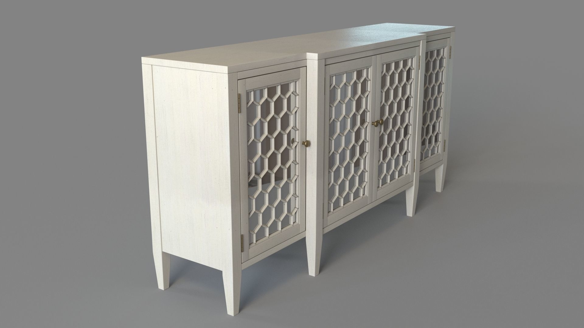 Four Door Storage Sideboard With Honeycomb Pattern White 3D model_2