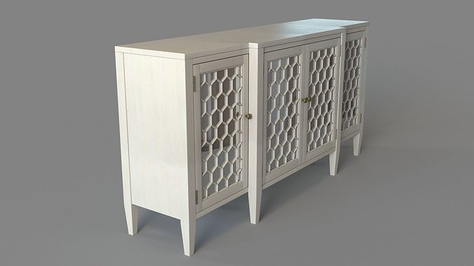 Four Door Storage Sideboard With Honeycomb Pattern White 3D model 3