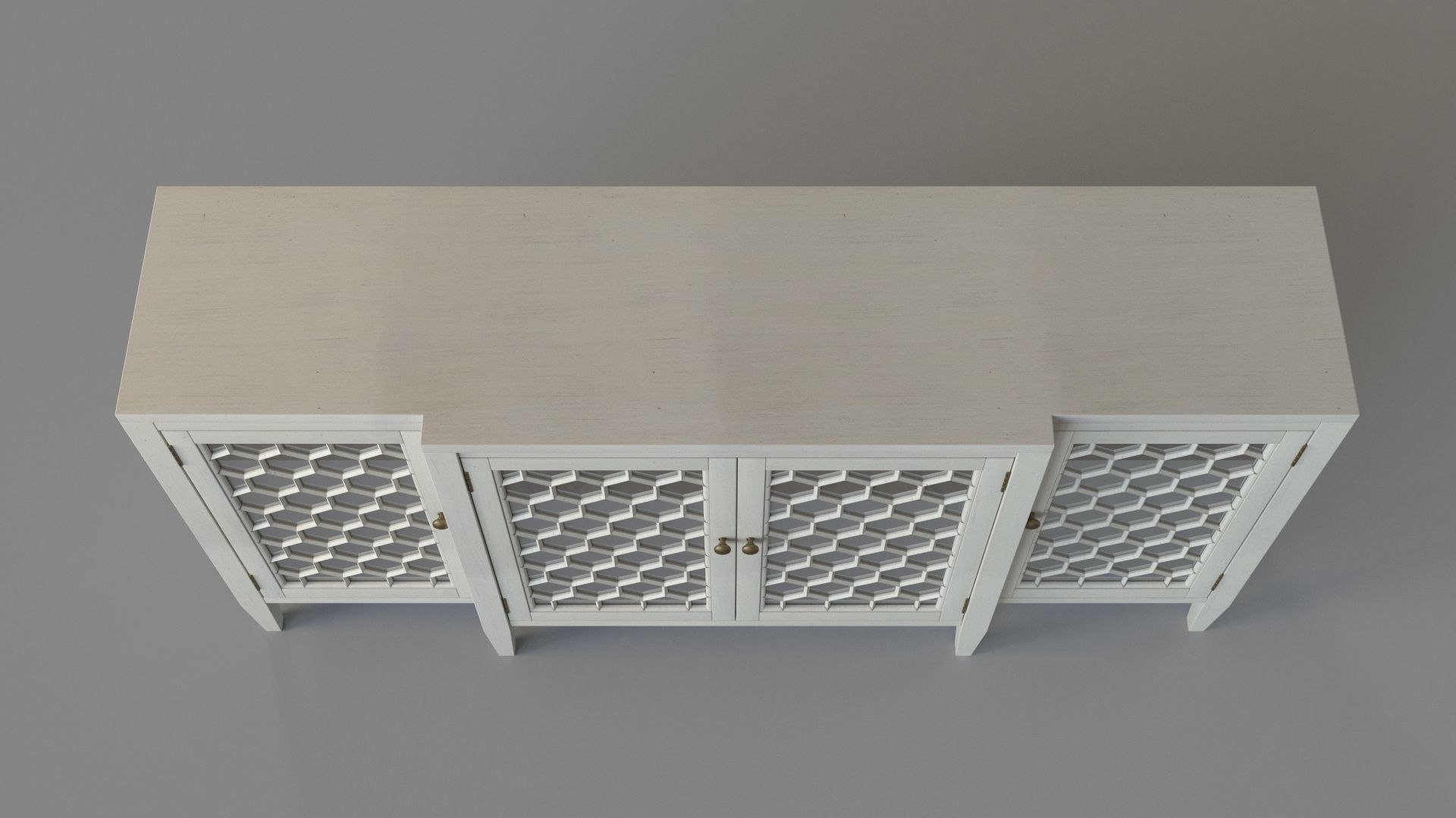 Four Door Storage Sideboard With Honeycomb Pattern White 3D model_3