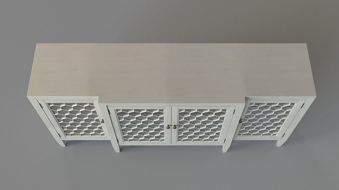 Four Door Storage Sideboard With Honeycomb Pattern White 3D model 4
