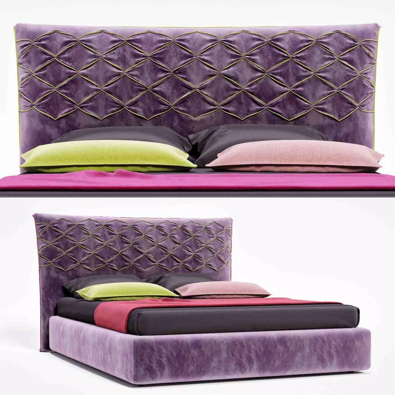 bedroom upholstered bed 3D model_0