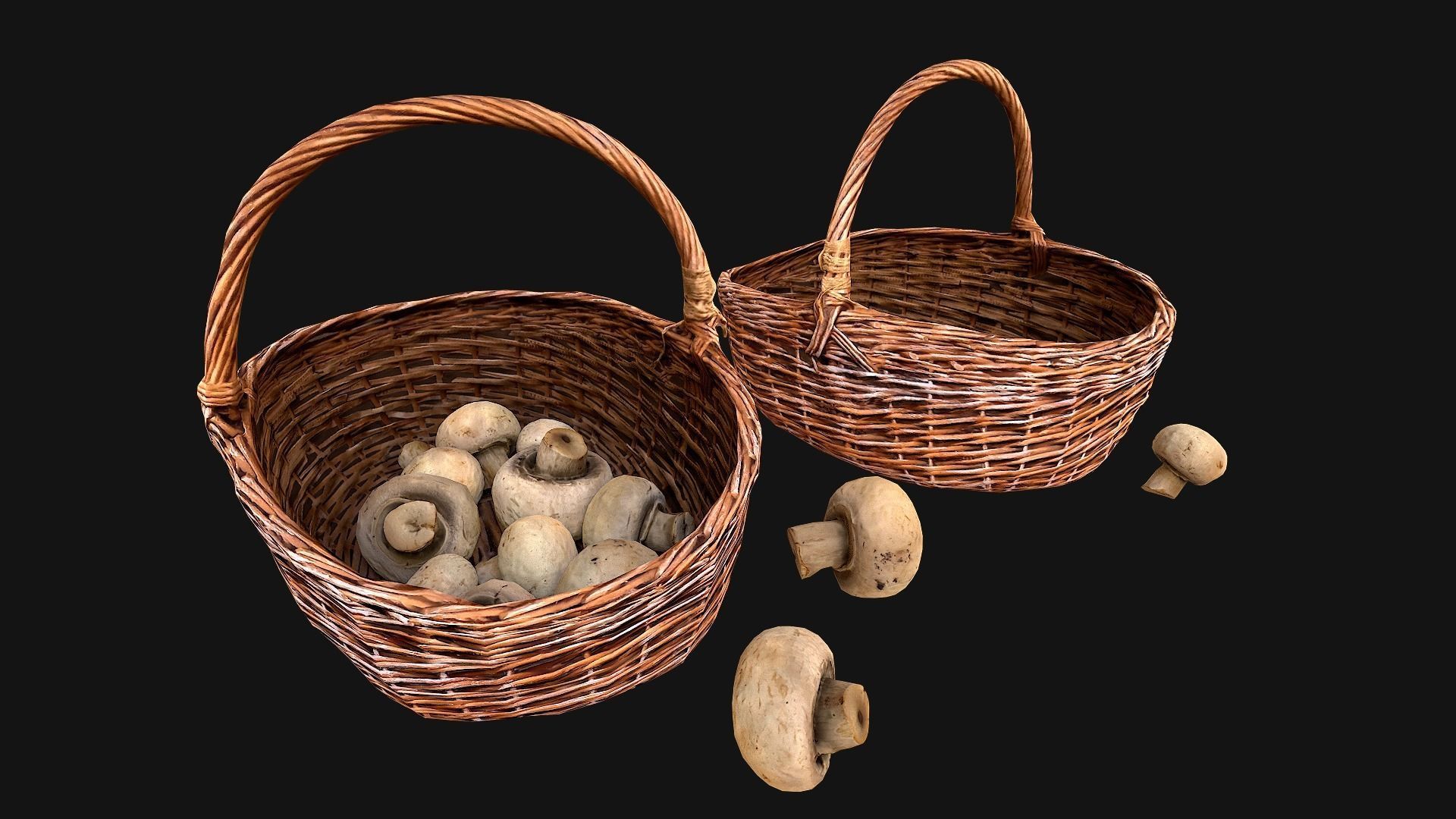 Basket with Mushrooms Low-poly 3D model_9