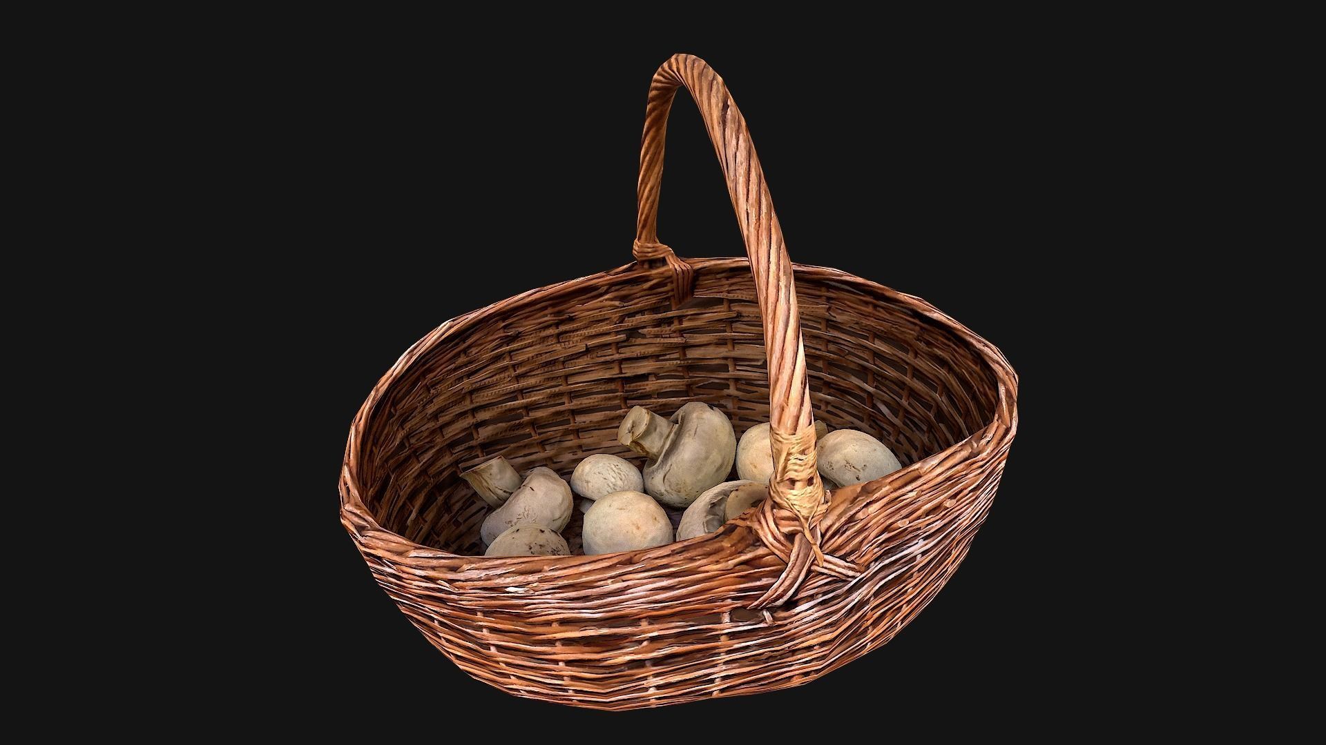 Basket with Mushrooms Low-poly 3D model_16