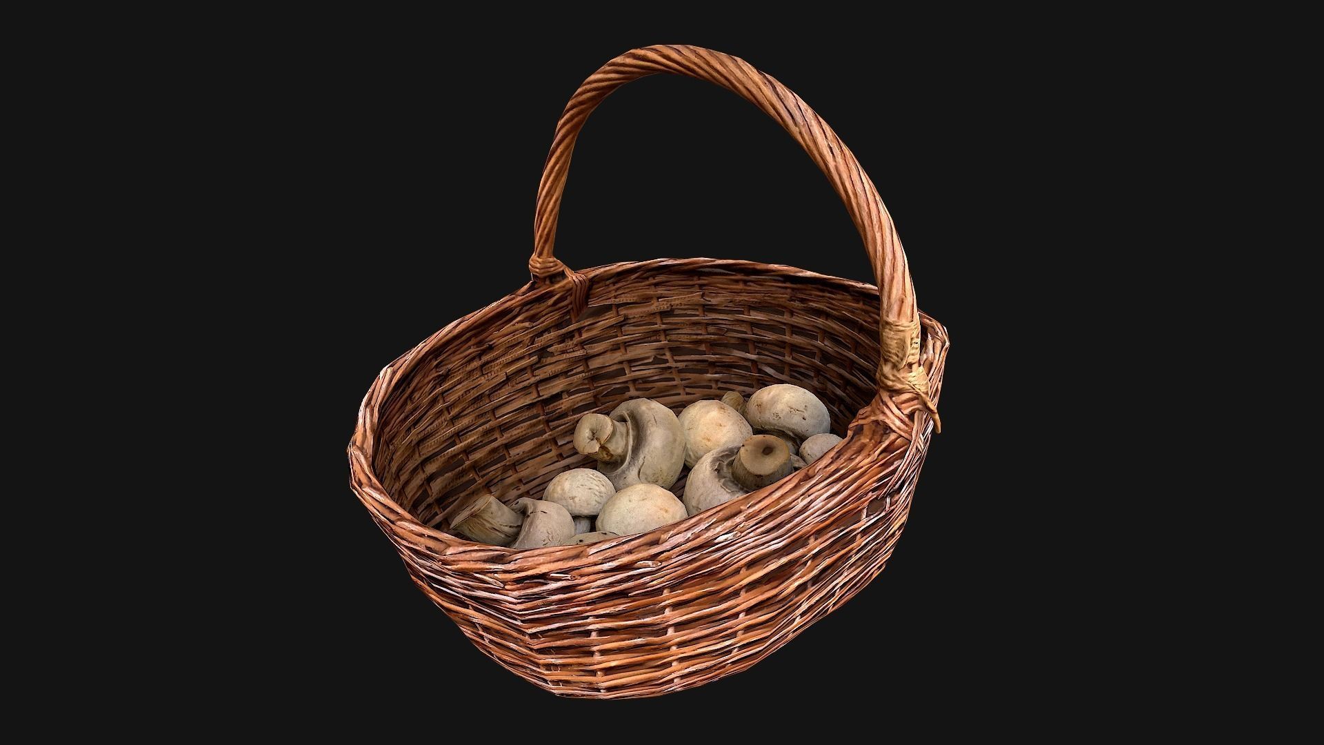 Basket with Mushrooms Low-poly 3D model_15