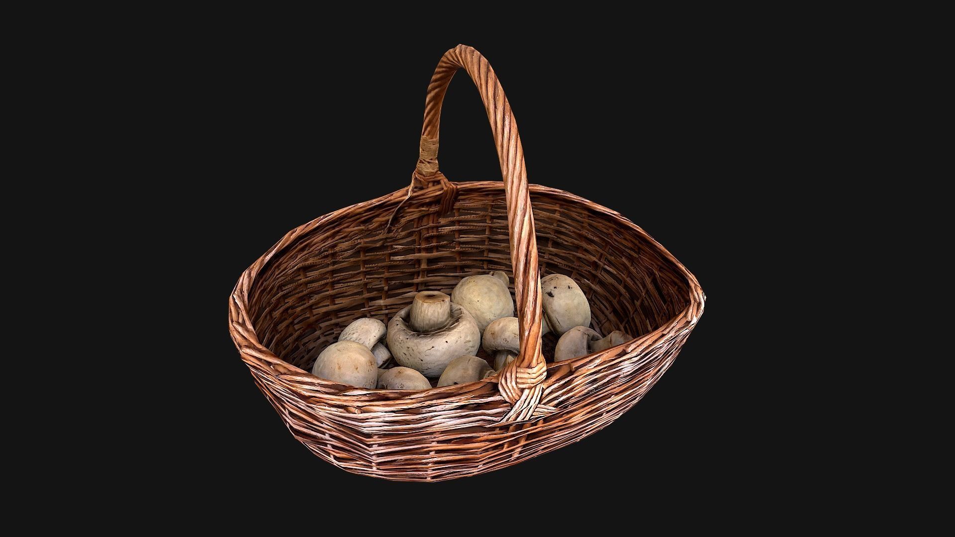 Basket with Mushrooms Low-poly 3D model_11