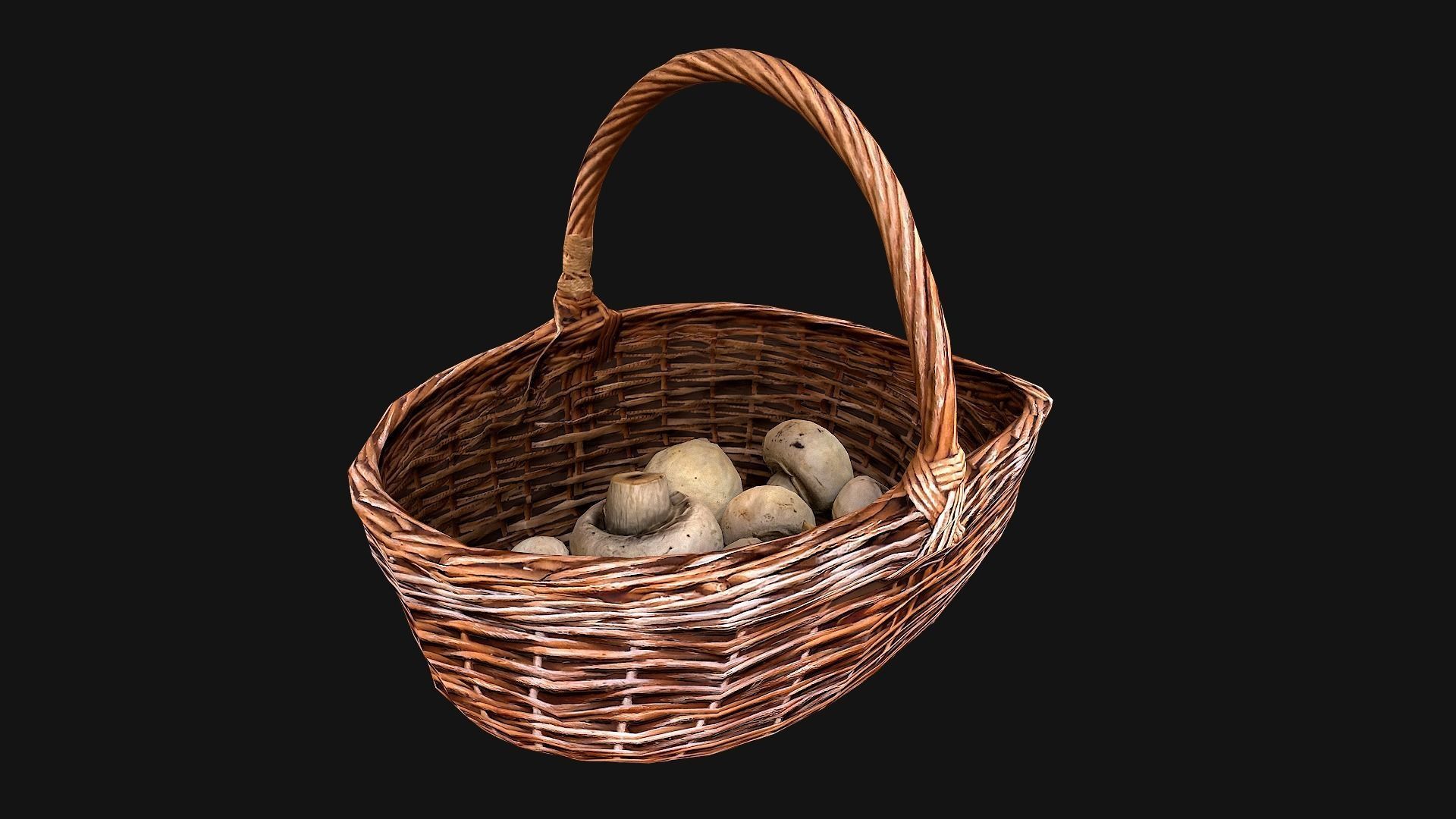 Basket with Mushrooms Low-poly 3D model_19