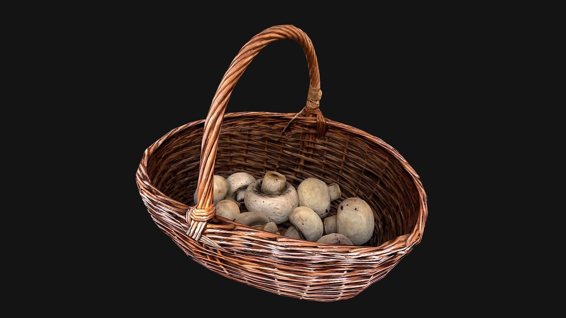 Basket with Mushrooms Low-poly 3D model_12