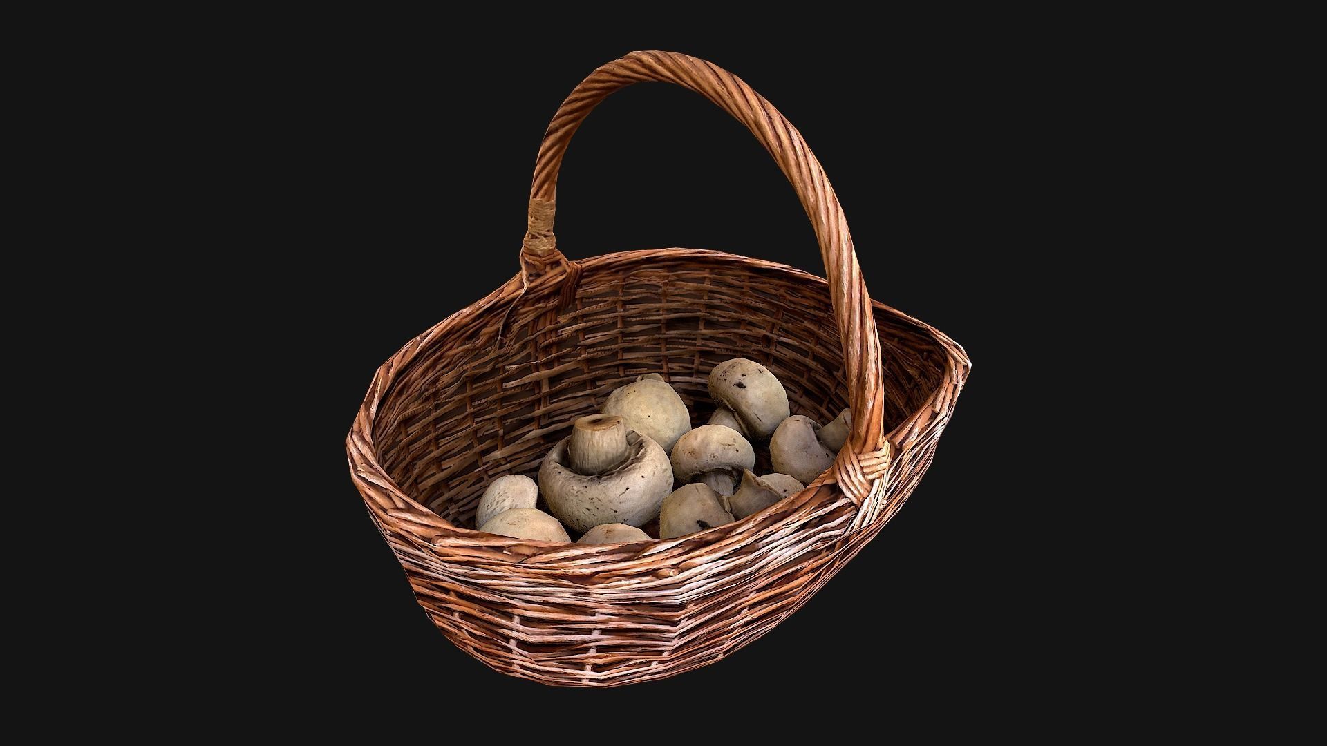Basket with Mushrooms Low-poly 3D model_10