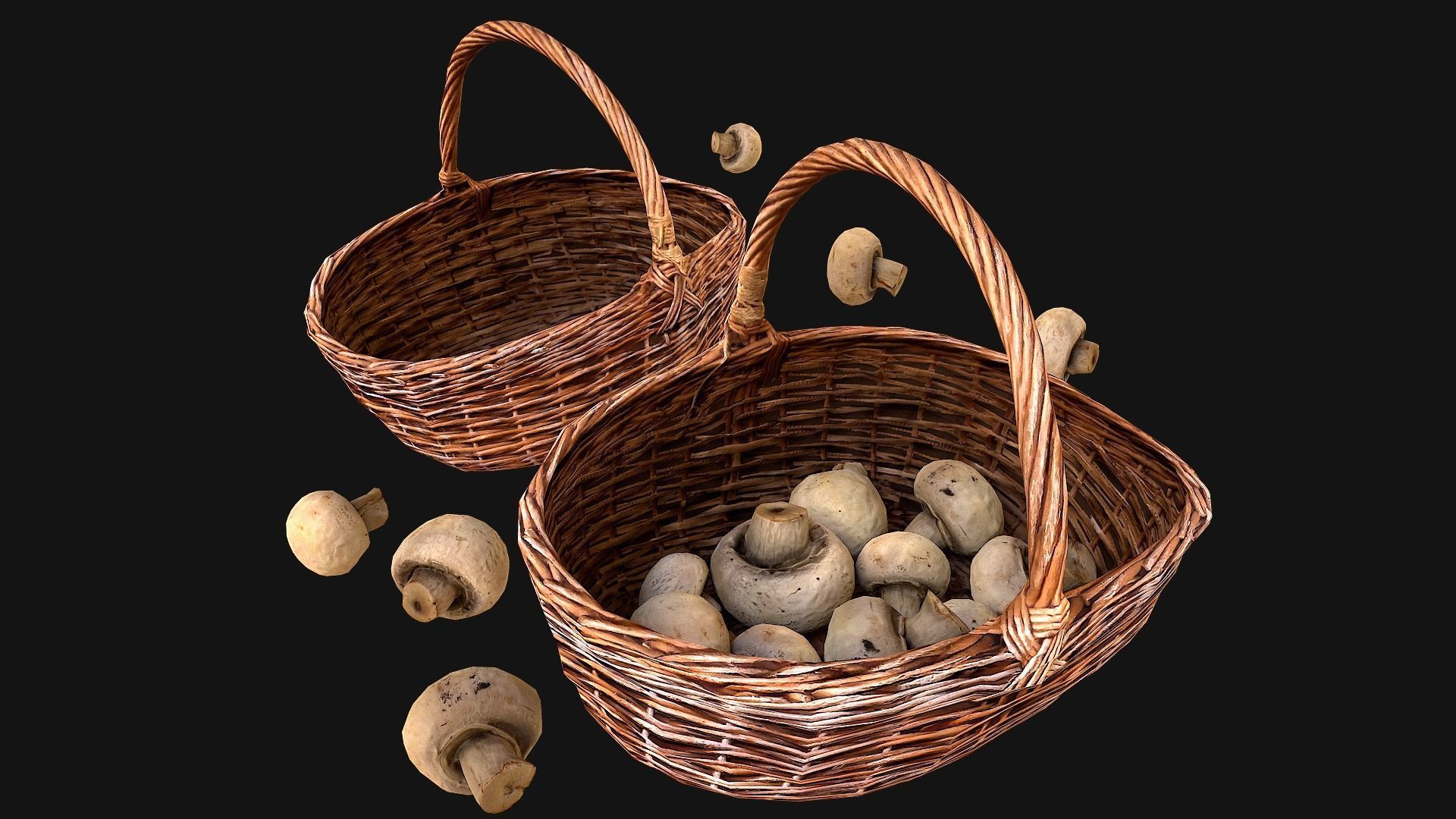 Basket with Mushrooms Low-poly 3D model_8