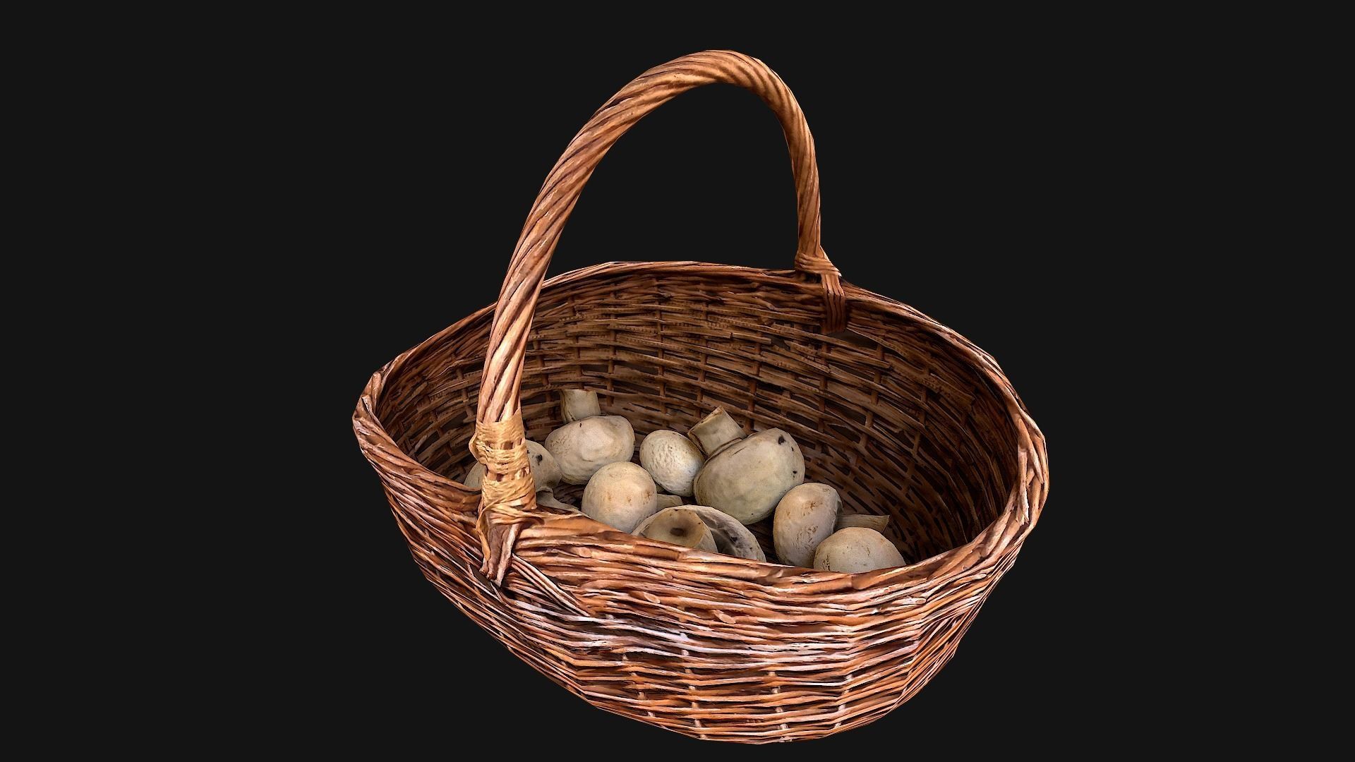 Basket with Mushrooms Low-poly 3D model_17