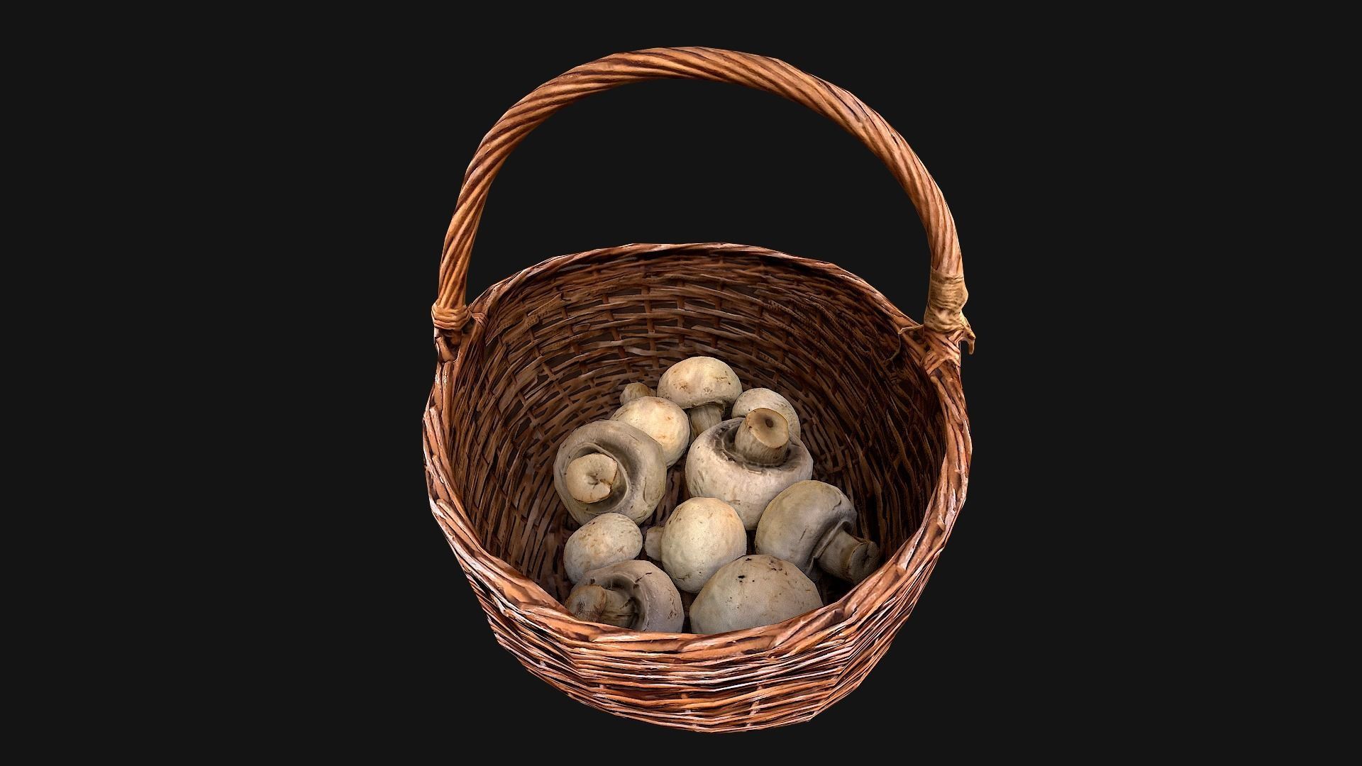 Basket with Mushrooms Low-poly 3D model_14