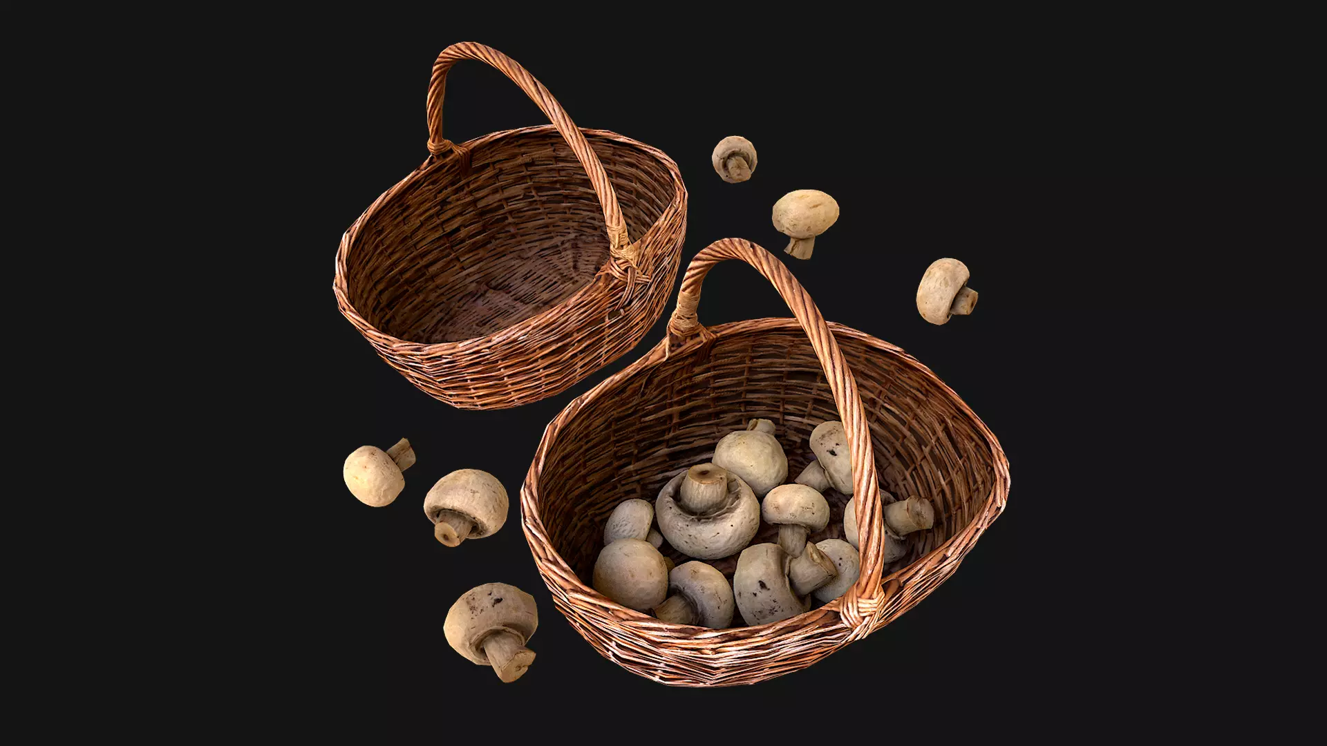 Basket with Mushrooms Farm Village Food Low-poly 3D model